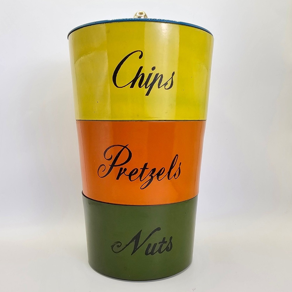 Vintage Mid Century Modern Stackable Snack Canister Set Chips Pretzels Nuts